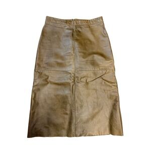 GAP Genuine Leather Midi Skirt Women Size 2 Camel Brown A-Line Zip Fly - BC